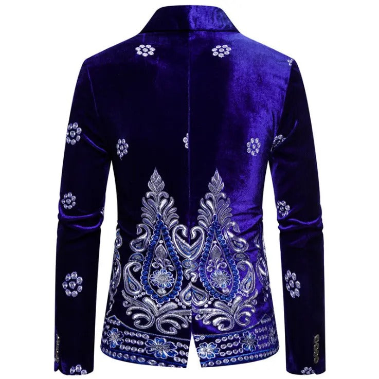 Luxus-Blazer für Herren, Samt, mit Goldfaden bestickt, Hochzeitsanzug, Nachtclub, Party, Kostüm, Mäntel | X1009 