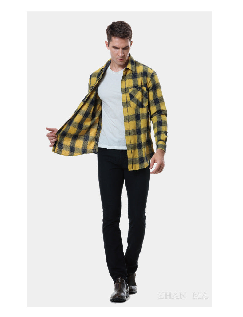 Herrenhemd aus kariertem Flanell mit Schleifeffekt – Europäischer und amerikanischer Freizeitstil | flr 