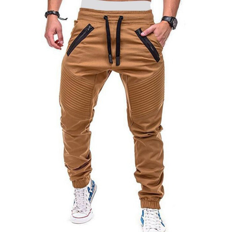 Pantaloni da jogging da uomo con coulisse, tinta unita, tasca con cerniera, pantaloni sportivi all'aperto | 8812 