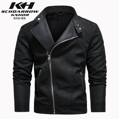 Veste en cuir PU pour homme, rembourrée, revers oblique, fermeture éclair, col montant coréen, blazer | KH-138 