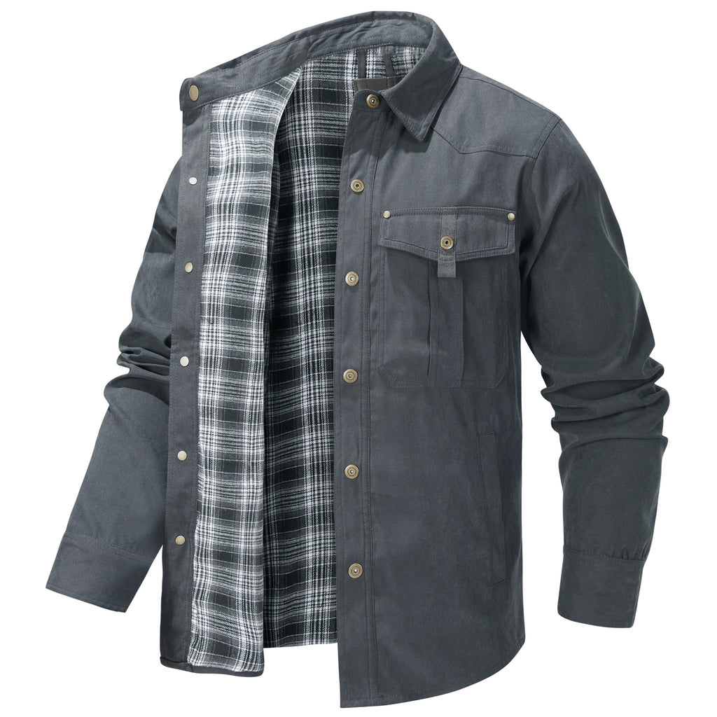 Herren Karojacke Langarm Button-Down Flanelljacke mit Taschen für Streetwear | 3268 