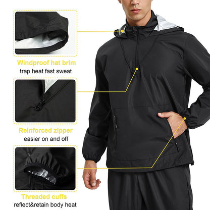 Men Workout Sweat Suit Jacket Fat Burner Top Sauna Sweat Suits Hooded Jacket | 1.1