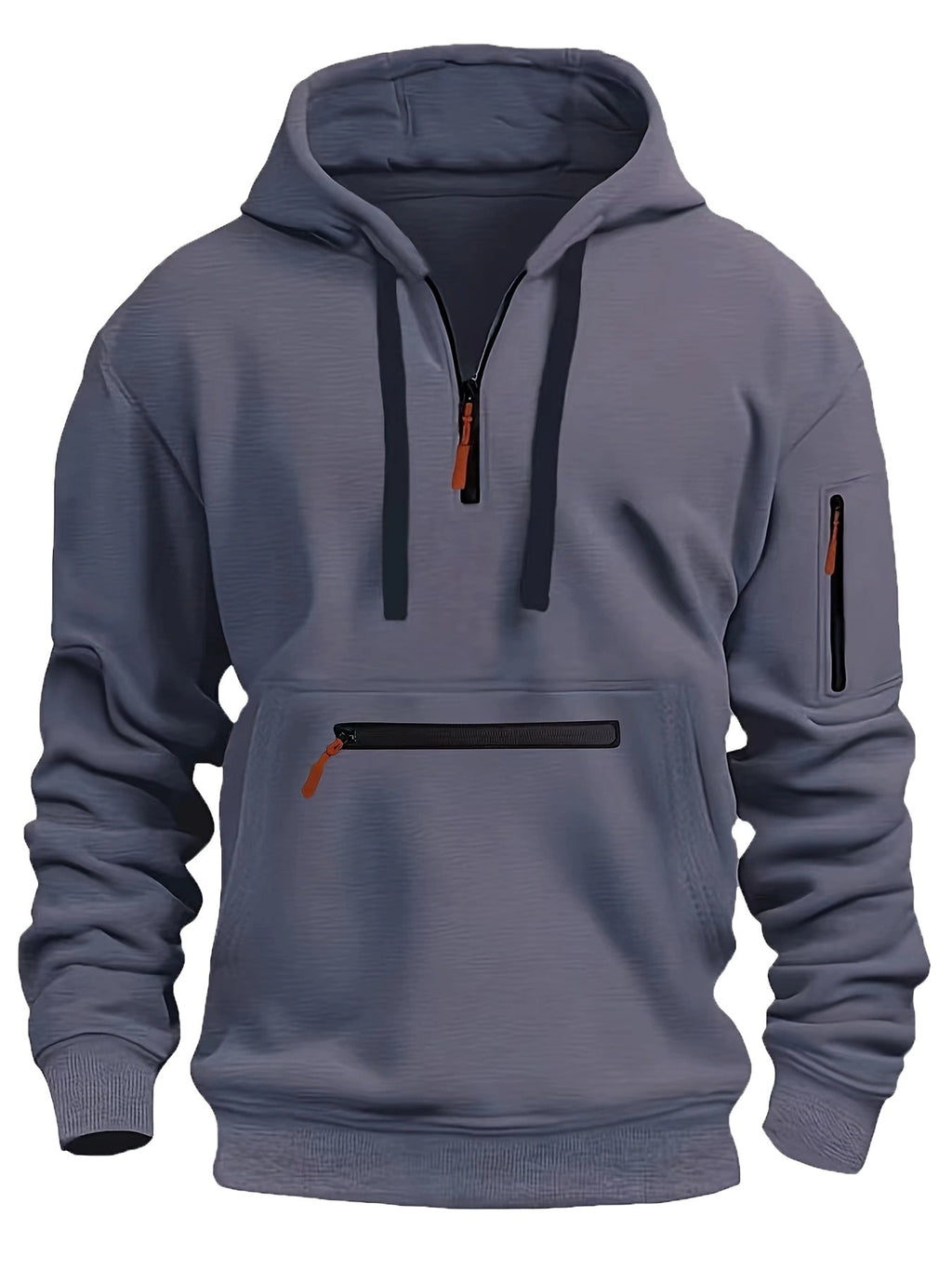 Herren-Kapuzenpullover mit einfarbigem Muster, Reißverschluss, gefütterter Kragen, lockere Passform, lässige Sportbekleidung | TZ-28 