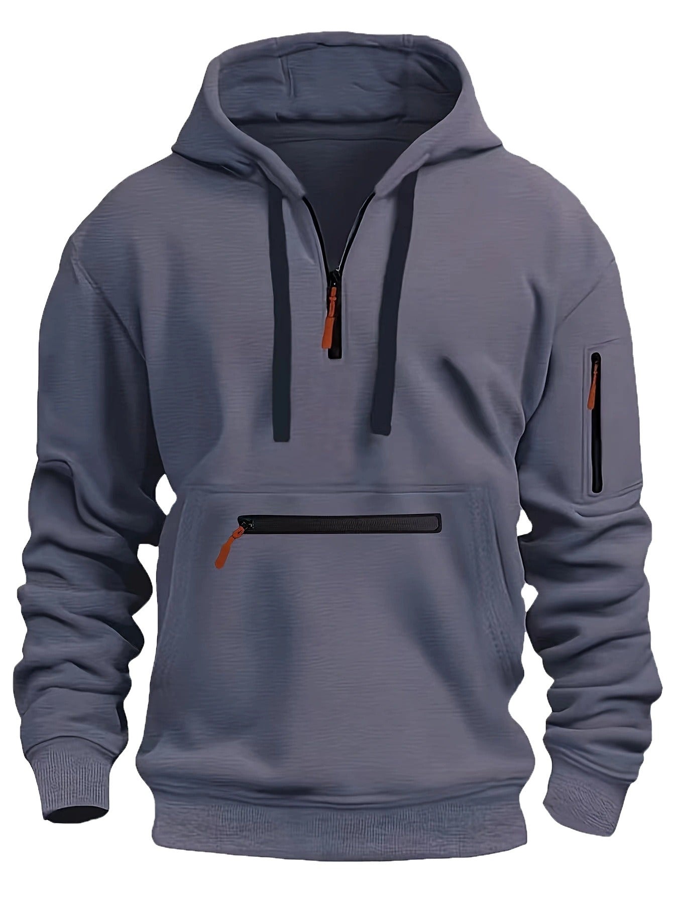 Herren-Kapuzenpullover mit einfarbigem Muster, Reißverschluss, gefütterter Kragen, lockere Passform, lässige Sportbekleidung | TZ-28 