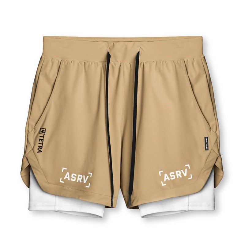 Neue Doppeldecker-Laufshorts Fitness Workout Bermuda Schnelltrocknende Kurze Hosen Unterteile | K-55 