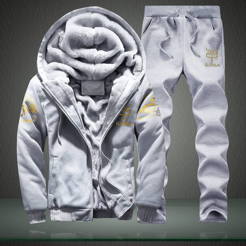Herren Winter Trainingsanzug Fleece Gefüttert Sweatshirt Hoodie Jacke Mantel Hose Trainingsanzug 