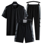 Herren-Set Kleidung 3-teilig T-Shirt Kurzarm Einfarbig Sommer-Sets | 1083 