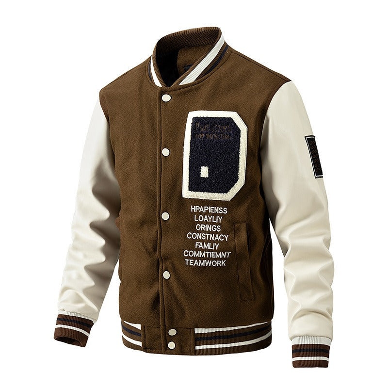Herren-Winter-Baseballjacke aus Wolle mit Farbblockierung, lässiger und stylischer Modemantel | 77162 