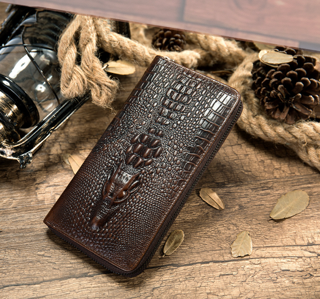 Herren-Geldbörse aus echtem Rindsleder, großes Fassungsvermögen, mit Ausweisfenster, Kartenfach, Handy-Reißverschluss und Münzfach | 1232 