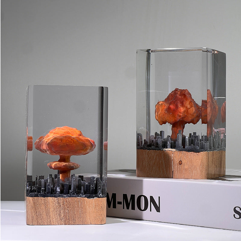 Atomic Bomb Mushroom Cloud Resin Lamp Oppenheimer Style Creative Night Light Decor Epoxy Craft for Desk & Gift