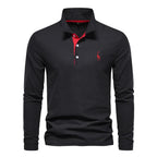 Herren Poloshirt aus Baumwolle, modisch, lässig, langärmelig, mit Hirsch-Stickerei-Design, T-Shirt für Männer | T12 