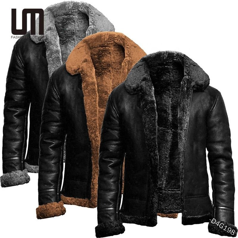 Men's Winter Faux Fur Coat - Thick, Warm Wool & Leather Jacket for Ultimate Comfort | D3763