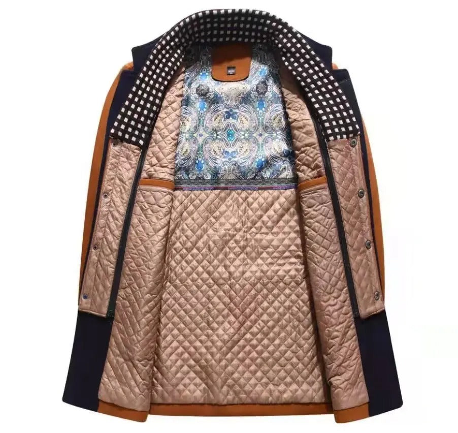 Herren Wintermantel, einreihig, lässig, Wollmantel, dicker Kragen, Schal, Jacke | 2106 