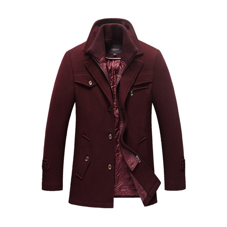 Herren Winter Pea Coat Lässiger Woll-Trenchcoat Einreihige Kurze Wolljacke | 1303 