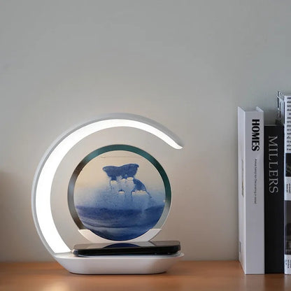 Multifunctional 3D Sand Glass Night Light LED Lamp with 15W Wireless Charger for Bedroom | D25