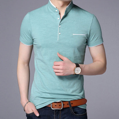 Men's Summer Standing Collar Short Sleeve T-Shirt Slim Casual T-Shirts | 029/6803