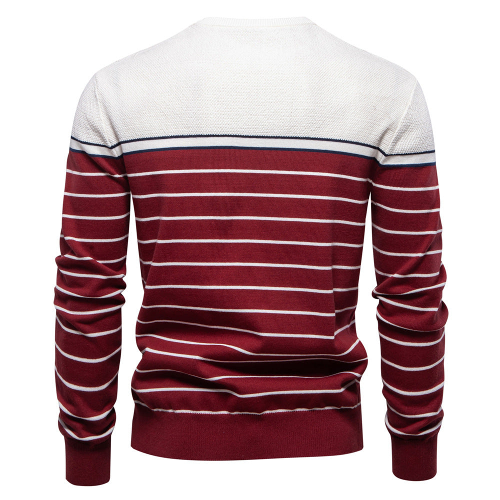 Herren Gestreifter Patchwork Strickpullover – Rundhals Casual Pullover für Herbst/Winter | SW117 