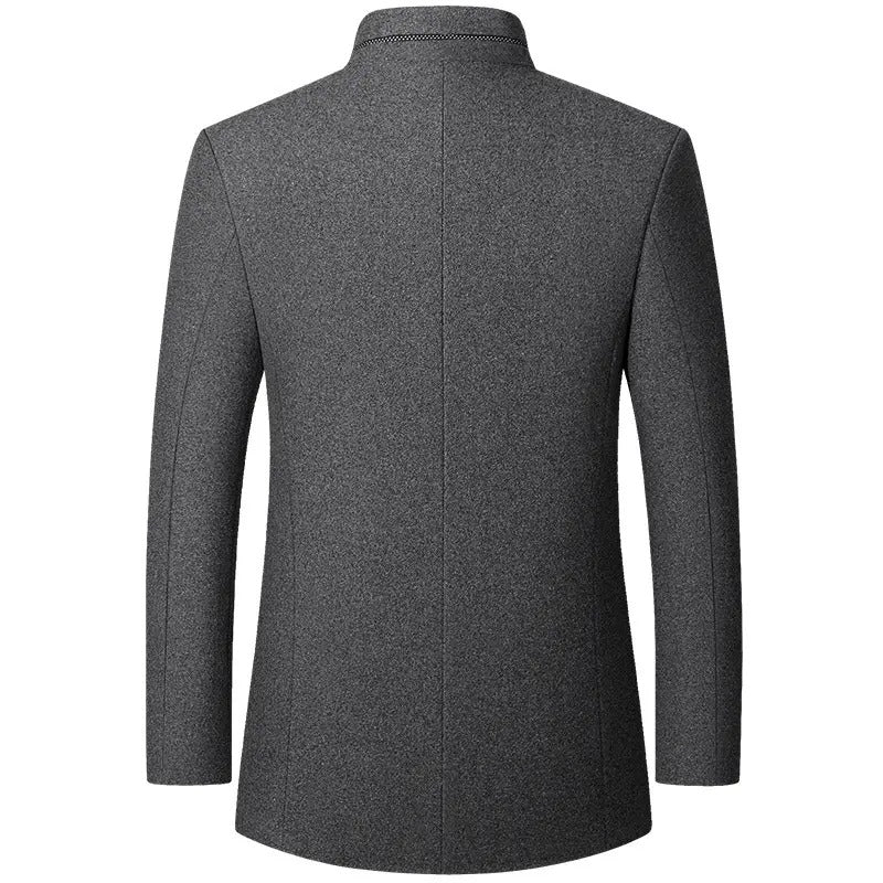 Men Stand Collar Long Sleeves Solid Color Daily Casual Woolen Jacket | J2105