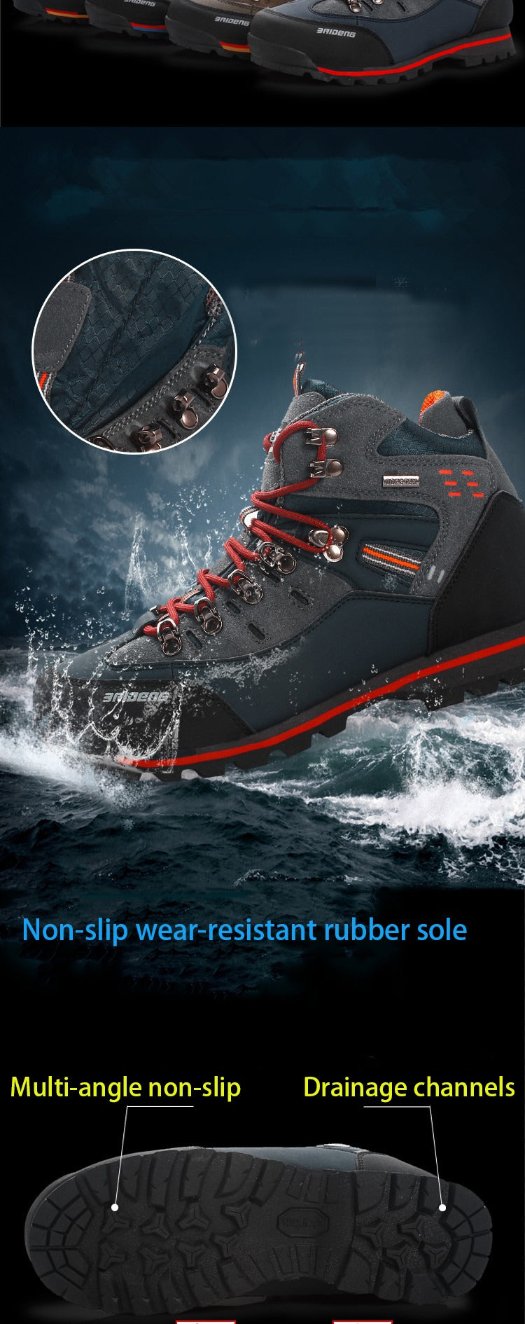 Hochwertige Wanderstiefel, rutschfest, atmungsaktiv, zum Schnüren, hohe Stiefel für Outdoor-Klettern und Trekking | 8037