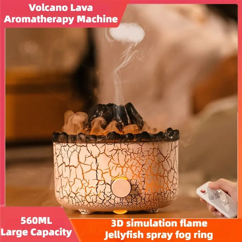 Diffuseur d'huiles essentielles de volcan fissuré de lave, simulation de jet de méduse, effet de flamme de feu, humidificateur d'air, diffuseur domestique | V21b pro 