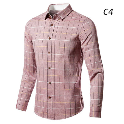 Men's 100% Cotton Long Sleeve Plaid Slim Fit Button Down Dress Shirt | 228-CS27