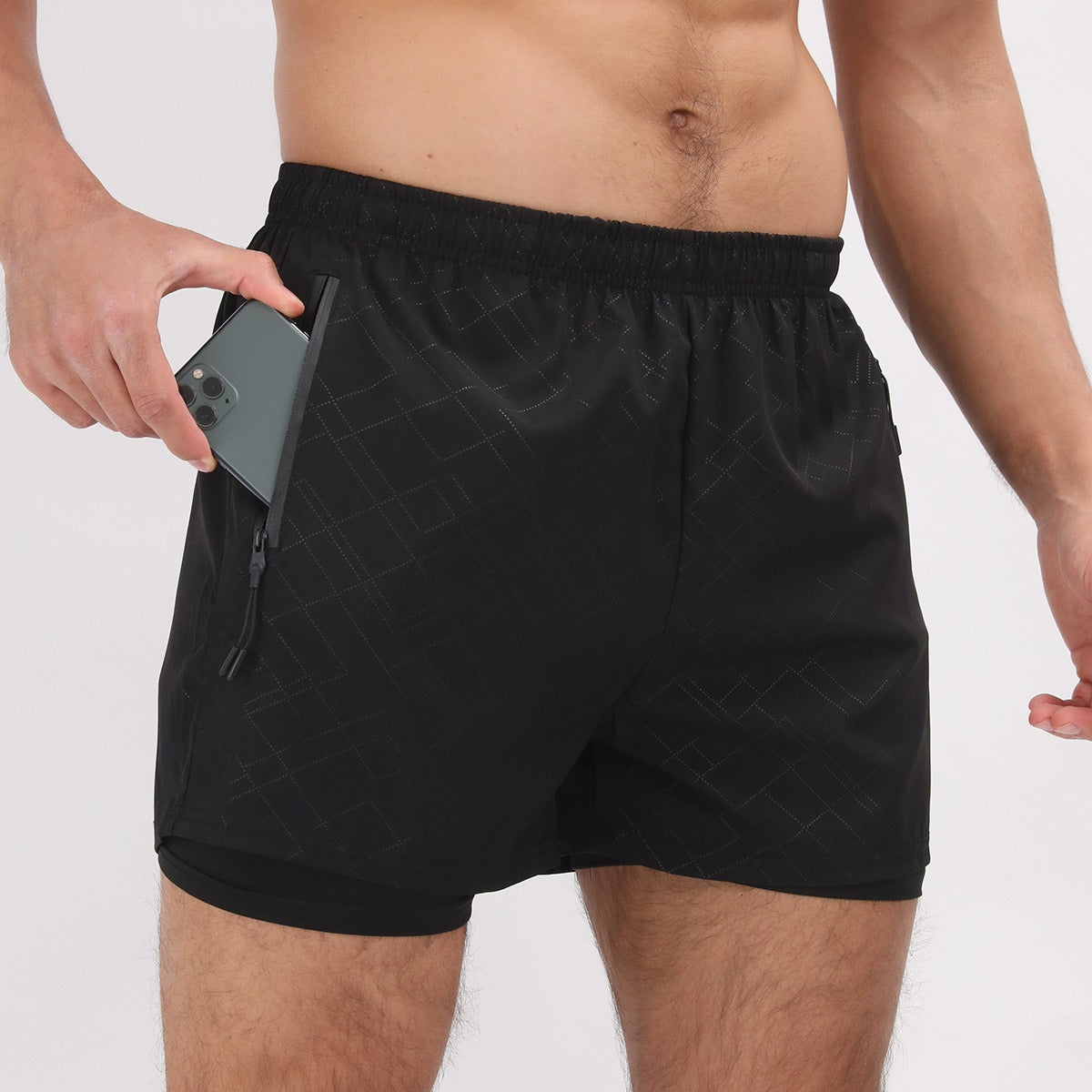 Herren Sommer Polyester 2 in 1 Schnelltrocknende Kurze Jogginghose Workout Lauf Gym Shorts | DK-903 