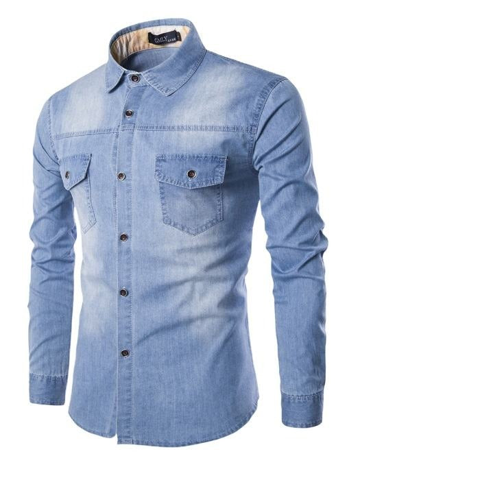 Chemise en jean streetwear de haute qualité en coton, coupe slim décontractée, manches longues | 1818-C993 