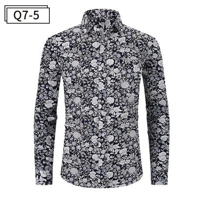 Chemise boutonnée à imprimé floral pour homme, design classique et formel, chemise habillée pour le travail | Q7 