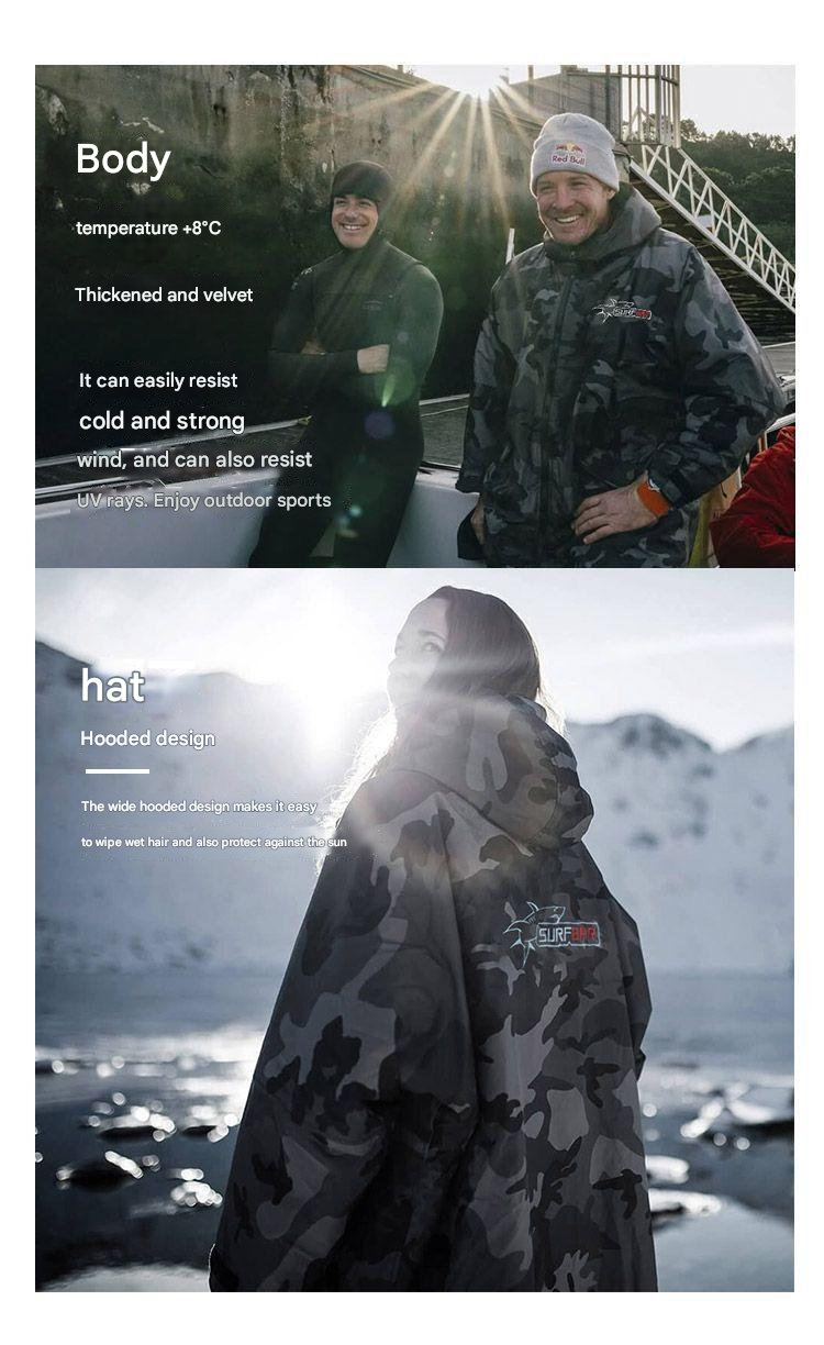 Warmer, wasserdichter Schwimmparka, übergroßer Bademantel mit Kapuze, Sherpa-Innenfutter, Bademantel, Trockenmantel, Surfponcho | BCP266 