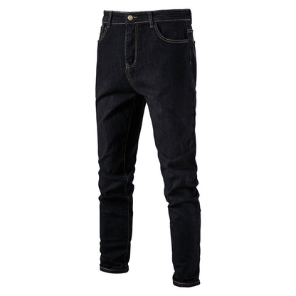 Jeans pour hommes en denim uni décontracté, coupe slim, pantalon en denim extensible | 515-6183 