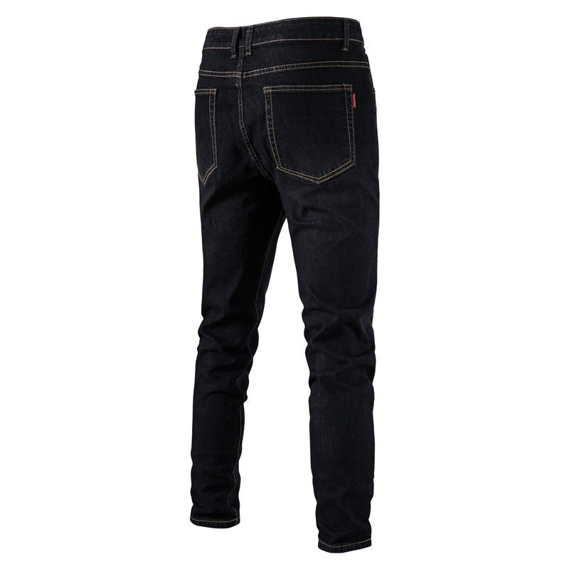 Jeans pour hommes en denim uni décontracté, coupe slim, pantalon en denim extensible | 515-6183 