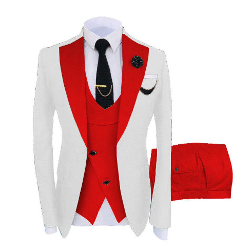 Men Custom Made Two-Color Suit 3 Pieces Tailored Groom Wedding Slim Fit Blazer Jacket Vest Pants Set Tuxedo Suits| LR908