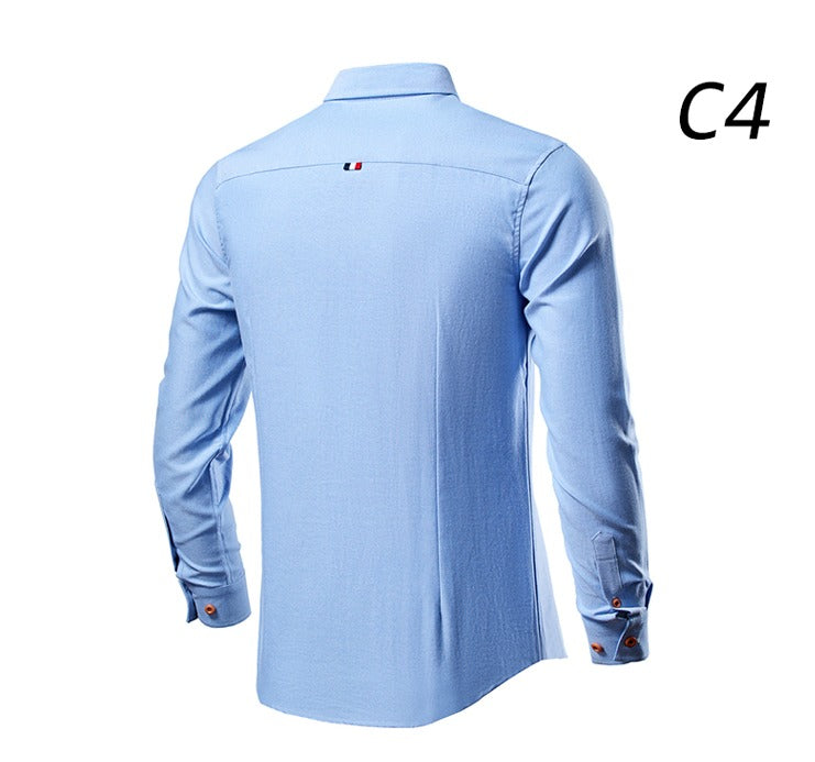 Chemise à manches longues décontractée pour homme, couleur unie, coupe slim 