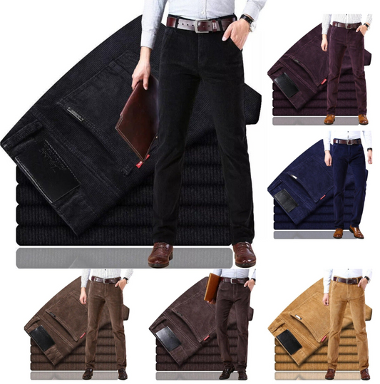 Men's Corduroy Straight Tube Slim Fit Trouser Jeans Elastic Business Versatile Trousers Casual Stretchable Comfy Pants | 6686