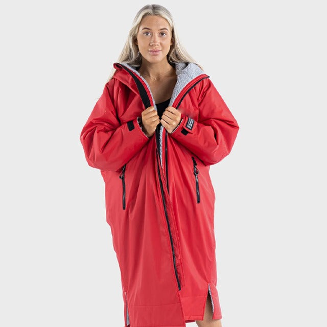 Warm Waterproof Swim Parka Oversized Hooded Changing Robe Sherpa Liner Swimming Coat Dry Surf Poncho |