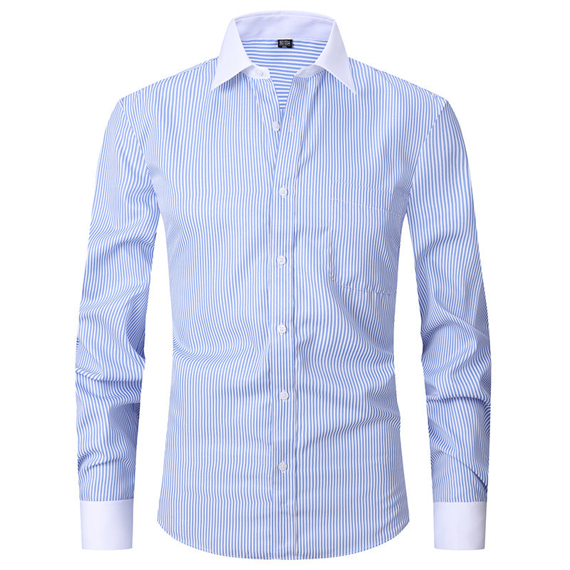 Herren Langarmhemd Gestreift Business Einfarbig Arbeit Formal Freizeithemd | FS05 