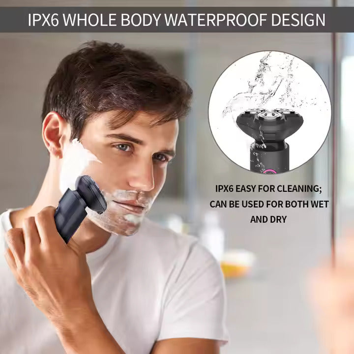 PRITECH IPX5 Wasserdichter, über USB wiederaufladbarer, kabelloser Elektrorasierer mit drei Klingen, tragbar und effizient | RSM-2888 