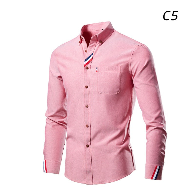 Chemise à manches longues décontractée pour homme, couleur unie, coupe slim 