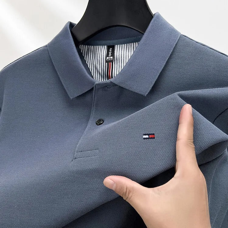 Herren Langarm Poloshirt Business Casual Baumwoll T-Shirt mit gesticktem Revers Design | DS 