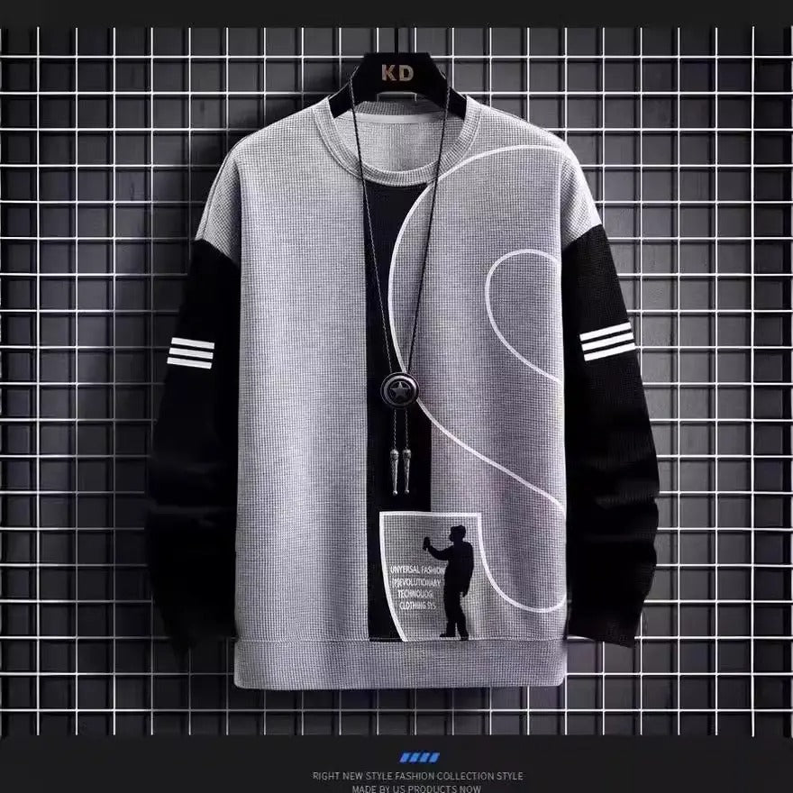 Polo-Langarmshirt mit Hose, Golf-Poloshirt, Pullover-Set, lässiges Waffel-Oberteil mit Rundhalsausschnitt für Herren 