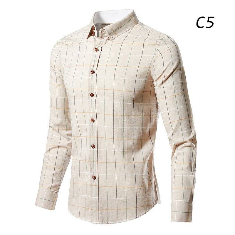 Men's 100% Cotton Long Sleeve Plaid Slim Fit Button Down Dress Shirt | 228-CS27