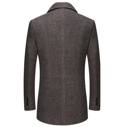 Men's Business Woolen Jacket Turn Down Collar Slim Fit Warm Mid Long Trench Overcoat