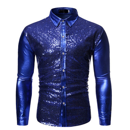 Chemise de danse à paillettes pour homme, coupe slim, respirante, patchwork, pour fête | ZT-CS86 