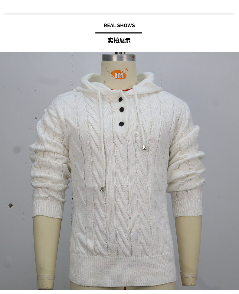 Herren-Strickwaren, gedrehter Kordelzug, Kapuzenpullover, 7-Nadel-Woll-Sweatshirtjacke | SY0139 