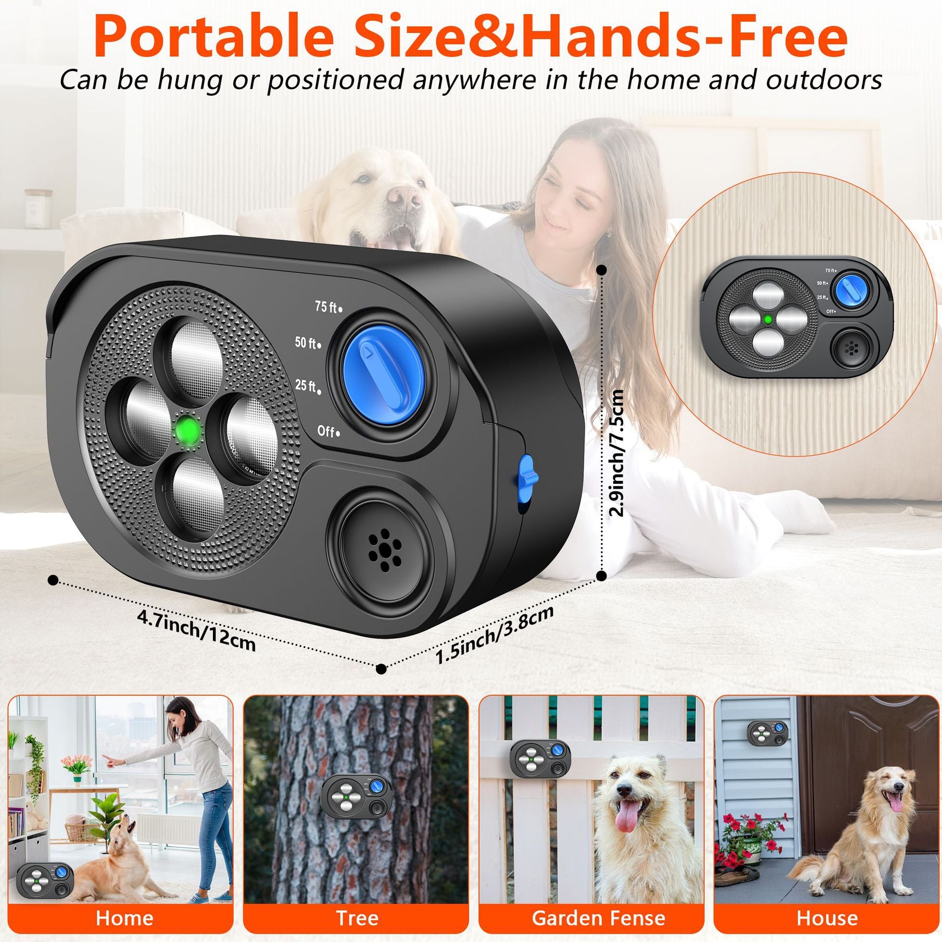 MODUS Automatic Ultrasonic Bark Deterrent New Safe Anti-Barking Device for Indoor & Outdoor Long-Range Humane Dog Trainer