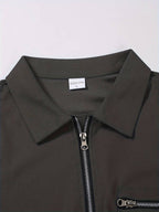 Herren Kurzarm T-Shirt mit Reverskragen Einfarbiges Freizeit-T-Shirt mit Viertelreißverschluss | FLS-4 