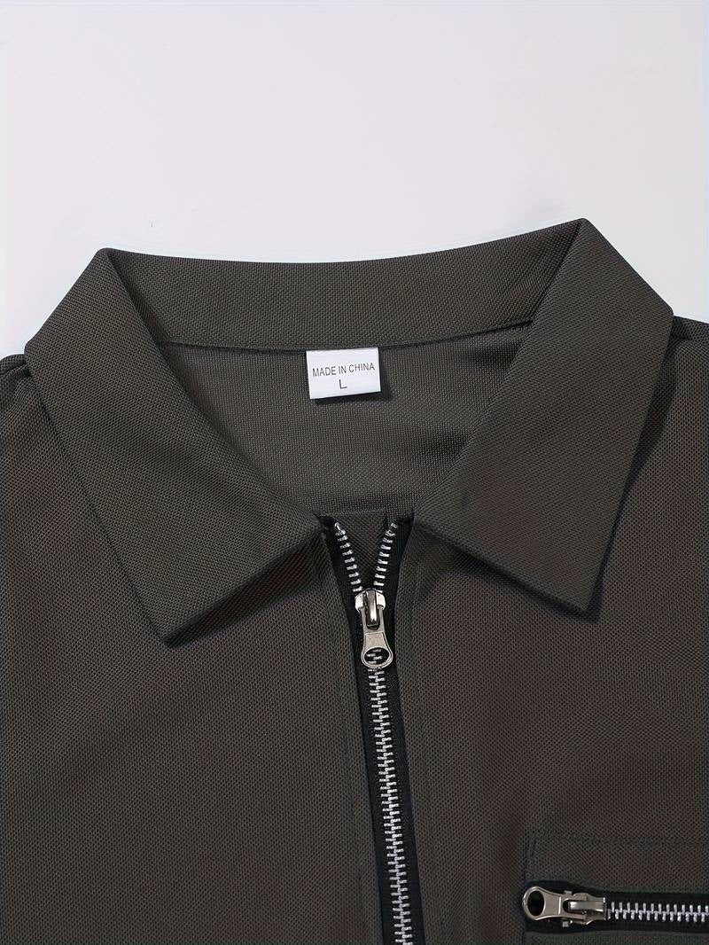 Herren Kurzarm T-Shirt mit Reverskragen Einfarbiges Freizeit-T-Shirt mit Viertelreißverschluss | FLS-4 