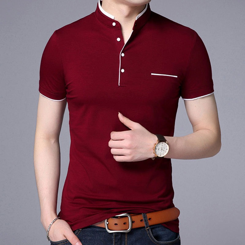 Men's Summer Standing Collar Short Sleeve T-Shirt Slim Casual T-Shirts | 029/6803