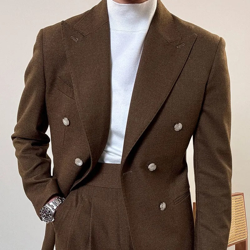 Hochwertiger italienischer zweireihiger Herrenanzug mit Reverskragen, leger, formell, 2-teilig, Anzugjacke und Hose | JSN692 