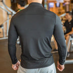 Schnelltrocknendes Herren-Lauf-T-Shirt, atmungsaktiv, langärmelig, für Fitnessstudio, Fitness, Sport, Radfahren, Reißverschluss-Shirt | P37 